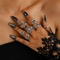 Gotisches silbernes Ring-Set mit Totenkopf-, Fledermaus- und Schlangenmotiven für Halloween - Gothic Fledermaus Sarg Stil (27170-silver)