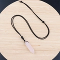 Minimalist hexagonal rose quartz stone pendant on black cord necklace with beads - Rose Quartz With Cord