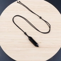 Polished obsidian hexagonal prism pendant on black adjustable cord with wood tray - Obsidian With Cord