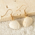 Bohemian shell and starfish drop earrings with golden hooks for beach vacation style - Scallop Style (26904-3-white)