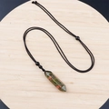 Natural Unakite double pointed hexagonal stone pendant on black adjustable cord necklace - Unakite With Cord