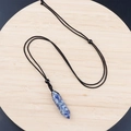 Blue sodalite hexagonal point pendant with black braided cord necklace for women - Blue Spot Stone With Cord