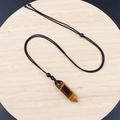 Natural tiger eye stone hexagonal prism pendant necklace with black woven rope - Tiger Eye With Cord