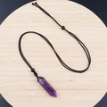 Natural amethyst hexagonal prism pendant necklace with black braided cord and beads - Amethyst With Cord