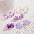 5-pair purple heart and butterfly earring set with acrylic and resin flower designs - Purple 5-Pair Set (27153-purple)