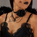 Gothic black lace flower choker and multilayered spider pendant necklace for women - Rose Spider Neckwear Combination (27007-black)