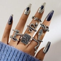 Vintage silver snake ring set with textured serpent scales and cobra design 7-piece pack - Snake Embossed Style (26570-silver)