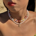 Collana bohémien a due strati con perline colorate, perle e ciondolo a stella marina - Stile A Doppio Strato Con Stella Marina Colorata (27261-colour)