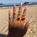 8-piece gothic ring set with spider and rose motifs in vintage silver finish on hand - 8Pcs Vintage Rose Style (27075-silver)