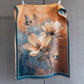 Nahaufnahme von Blumen-Jacquard-Schal mit Retro-Muster in Orange und Blau mit Fransen - 190*65cm / Blau & Orange (GSJ-518-Blue Orange)