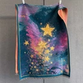 Detail of woven tapestry showing celestial galaxy patterns and fine fringe edges - Starry Sky Art Style (GSJ-517-绿色)