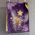 Close-up of star pattern jacquard scarf with tassels in purple and yellow tones - Purple Yellow Starry Sky Style (GSJ-517-紫色)