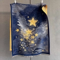 Detail view of double-sided jacquard star pattern with grey fringe on navy shawl - Navy Gold Starry Sky Style (GSJ-517-藏蓝色)