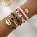 Set di cinque bracciali bohémien con conchiglie, perle e occhio del male al polso - Nero (26165-black)