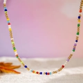 Colorful beaded seashell starfish necklace with gold accents for bohemian beach style - Colorful Bohemian Beaded Style (27255-1-colour)