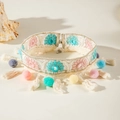 Choker etnico con ricamo rosa blu, pompon colorati e nappe color crema alla moda - Stile Pom-pom Ricamo Etnico (29259-1-colour)