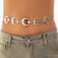 Detail of silver starfish waist chain with crescent moon and star charms on jeans - Moon and Stars Side Face Relief Design / Silver