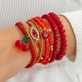 Rode Evil Eye kralenarmbandenset met kersenbedeltjes en kristallen voor vrouwen - Kers Oog Kralen Stijl (30958) / Rood