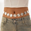 Close-up of bohemian silver starfish waist chain with spiral textured metal charms - Concentric Spiral Texture / Silver