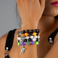Halloween multi-layer beaded bracelet set with skull, pumpkin and bat charms - Multi-charm Witch Bat Pumpkin Style (27265-colour)