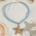 Seestern Anhänger Halskette mit hellblauer geflochtener Kordel und goldenem Seestern - Seestern(26700-blue) / Blau