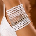 Bohemian multilayer seed bead bracelet set with silver and white mixed beads in a stackable style - White/Clear/Silver Stackable Style (27901-white)