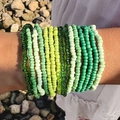 Detail of bohemian green and yellow seed bead multilayer stackable stretch bracelets - Green/Yellow Gradient Seed Beads (26499-green)
