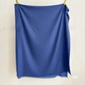 Detail of dark blue cashmere-feel scarf with soft fringe trim and thick texture - Deep Blue (SM-28)