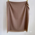 Detail of double-sided cashmere-feel scarf in dark brown and camel with tassels - Coffee (SM-6)