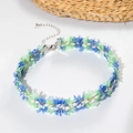 Detail of woven lace choker with blue and green tassels, gold metallic threads and silver clasp - Blue-Green Mix (27311-blue)