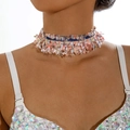 Close-up of bohemian colorful lace woven choker with textured fringe tassels for women - Multicolor Tassel (27789-colour)
