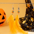 Orecchini di Halloween con teschio, cuore e piume arancioni su sfondo di zucca - Stile Teschio Piuma Arancione (27144-yellow)