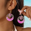 Orecchini bohémien vintage con montatura in argento e intarsio di luna in resina rosa - Orecchini Pendenti Tondi Bohemien Rosa Viola (27035-purple)