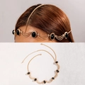 Exotic bohemian style golden forehead chain headpiece featuring black oval stones - Gold Chain Black Gemstone Style (25710-black) / Black Style (25710-black)