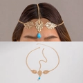 Exotic golden head chain with hollow metal pieces and a blue teardrop pendant for women - Blue Waterdrop Style (25774-gold) / Gold Style (25774-gold)