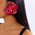 Detail of dark red orchid earring with realistic velvet texture on a female model - Dark Red (27335-1-red)