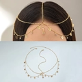 Bohemian gold head chain featuring hollow heart charms and sparkling rhinestones - Hollow Heart Style (26336-gold) / Gold Style (26336-gold)