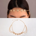 Exotic golden heart tassel head chain with sparkling rhinestones and hammer texture - Hammered Heart Style (25749-gold) / Gold Style (25749-gold)