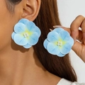 Detailed close-up of blue sunflower earrings with gradient petals and pearl centers - Sky Blue Flower with Pearl (30817-ear-blue-EP)