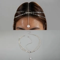 Silver bohemian head chain with sequin layers and a pink crystal pendant accent - Silver Sequin Pink Stone Style (24522-S) / Silver Style (24522-S)