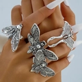Gothic moth and skull ring set in vintage silver finish with intricate insect textures - Gothic Insect Butterfly Set (31064-ring-S)