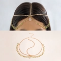 Boho golden head chain with pink teardrop gem and green stone pendants for women - Green White Gemstone Style (28491-hea cha-G-EP) / Gold Style (28491-hea cha-G-EP)