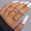 Ensemble de bagues dorées épaisses ajourées au design minimaliste moderne - Ensemble de 5 Pièces Or (27292-gold)