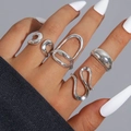 Lot de 5 bagues argentées minimalistes aux formes irrégulières et design abstrait moderne - Ensemble de 5 Pièces Argent (27292-silver)