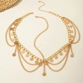 Bohemian gold layered body chain with sun-pattern coin pendants for summer resort style - Gold Coin Body Chain Style (29102-hc-G-2-EP) / Gold Style (29102-hc-G-2-EP)