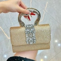 Elegante goldene Abendtasche mit Schwanengriffen und funkelndem Strassstein-Dekor - Champagner