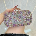 Luxuriöse Strass-Clutch-Tasche in Rosa und Lila Kristallen mit Metall-Ringverschluss - Silber