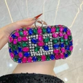 Schwarze Abendtasche mit bunten Strasssteinen und Ringgriffverschluss für Damen - Schwarz