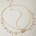 Gold bohemian headpiece featuring blue evil eye charms and a shell pendant design - Evil Eye Shell Style (23146-hc-G-3-EP) / Gold Style (23146-hc-G-3-EP)
