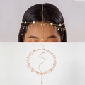 Detail of bohemian gold head chain with white clover petals and star charms - Clover Star Style (27871-gold)